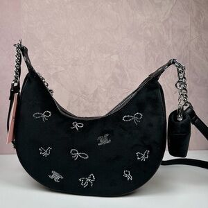 Juicy Couture Delightful Crossbody Liquorice  Rhinestone Bow Coin Pouch NWT